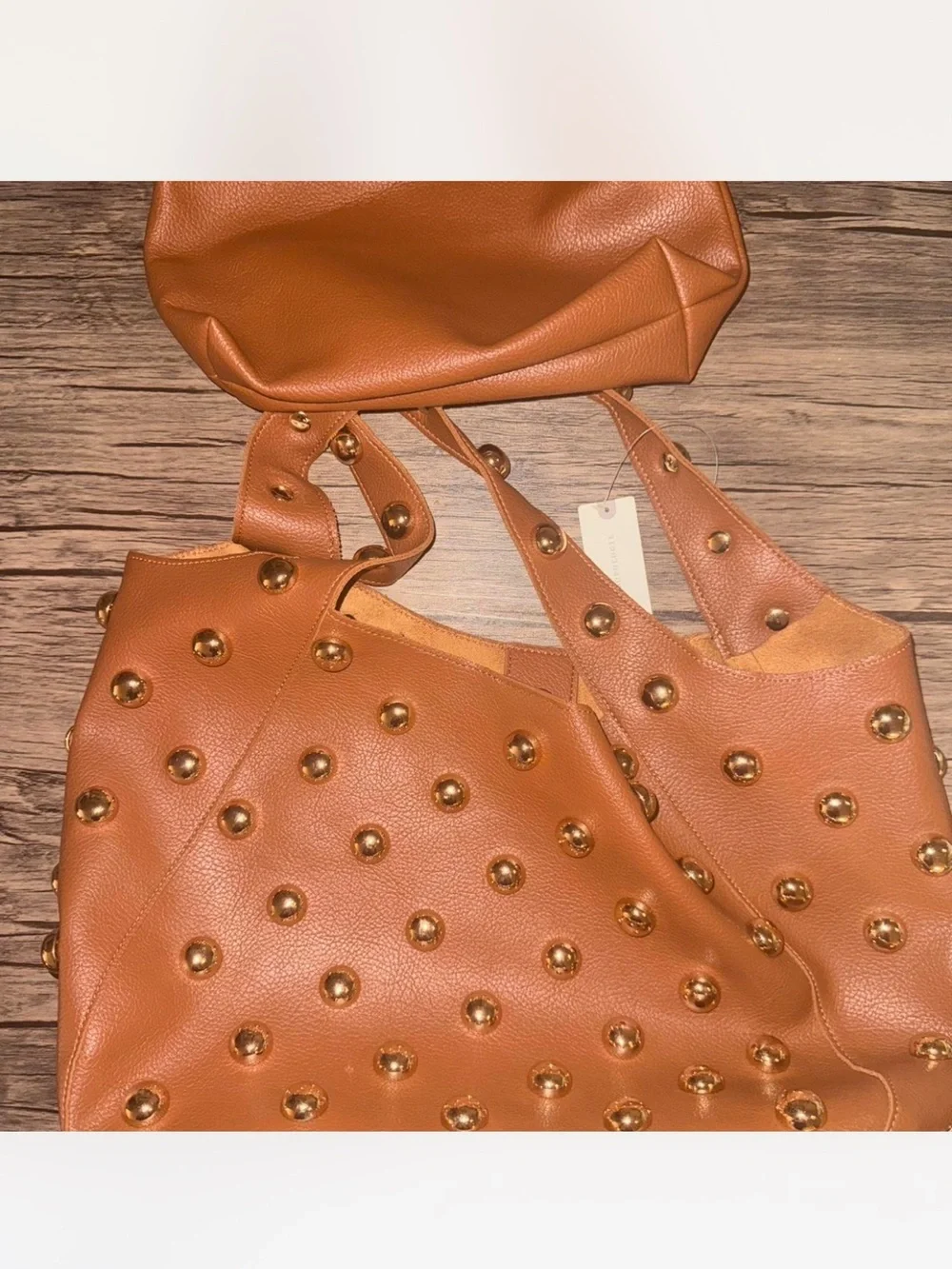 Anthropologie Cognac Studded Leather Shoulder Bag